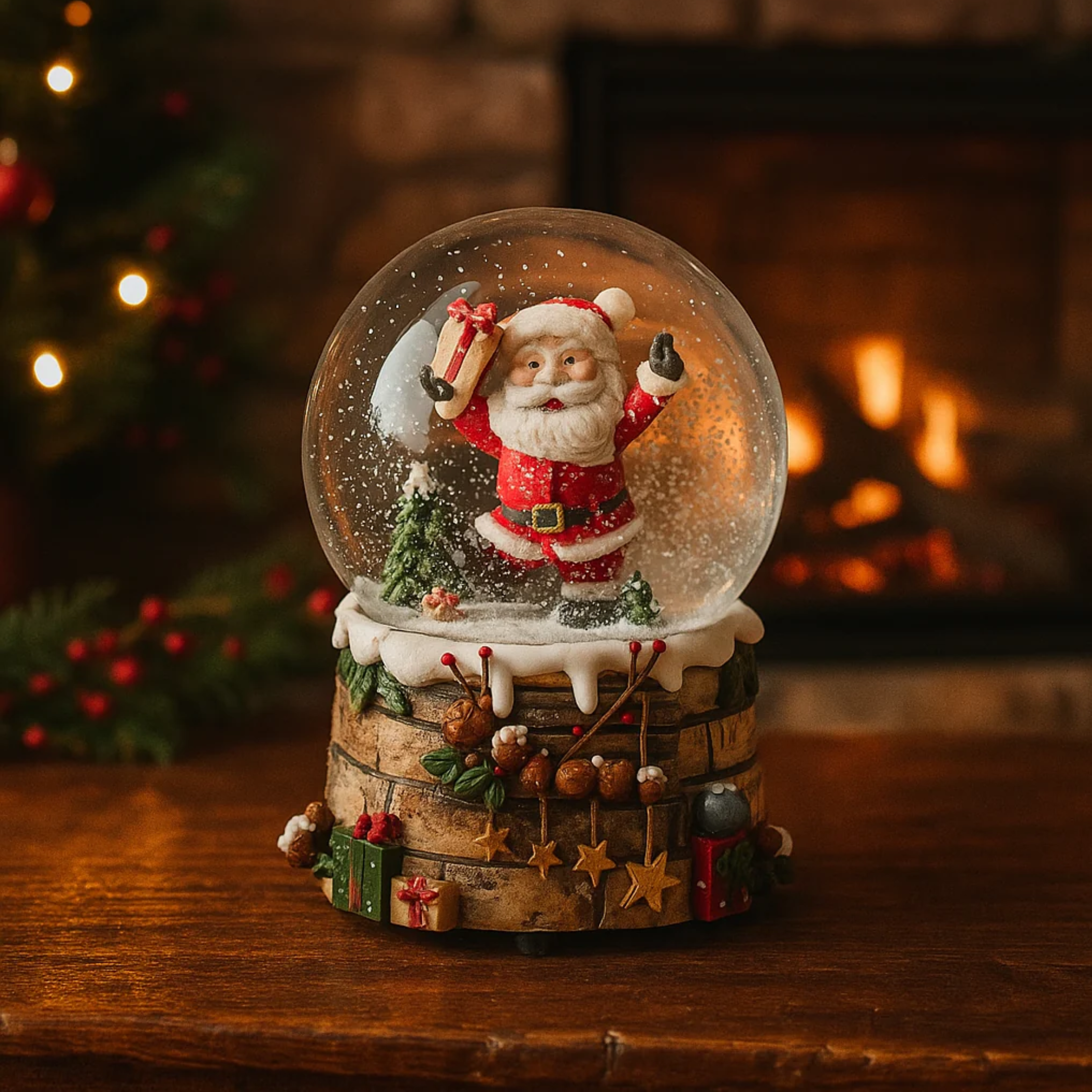 Santa Claus Water Globe with Music Box for Snow Effect Christmas Decorations