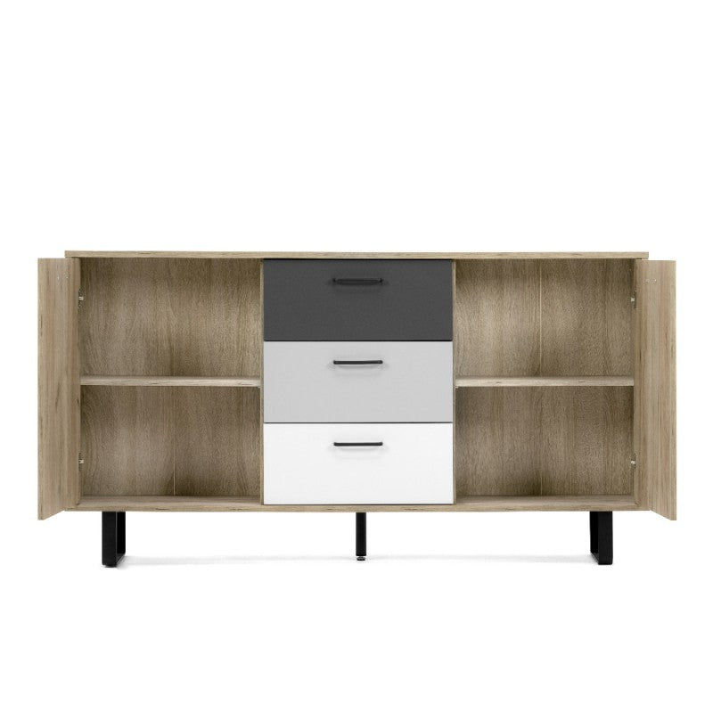 "Orlando" 2-door, 3-drawer wooden sideboard with metal feet, 160x35 cm, 86 cm high.