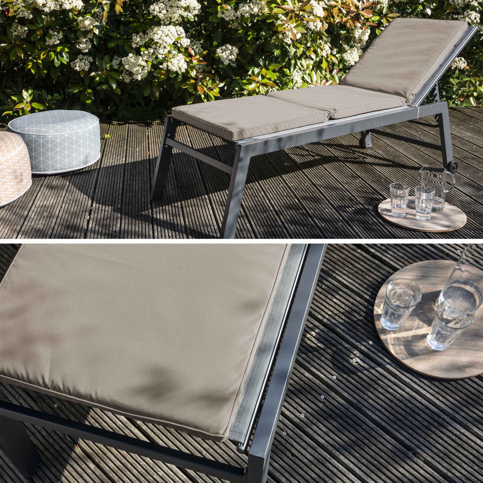 Removable and water-repellent cot cushion with zip and laces