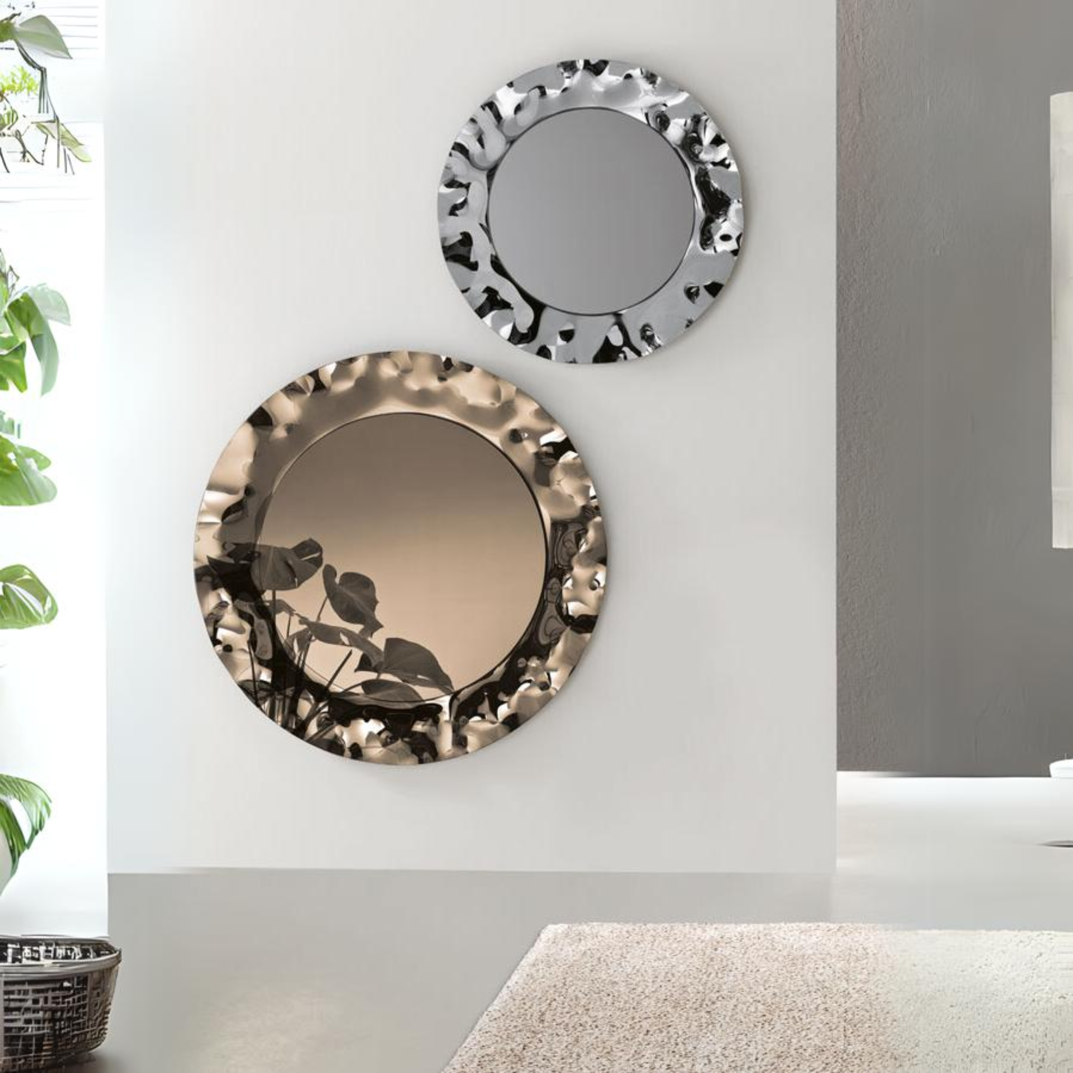 Specchio tondo moderno "Pedro" con cornice in vetro mosso Ø 90/120/180 cm