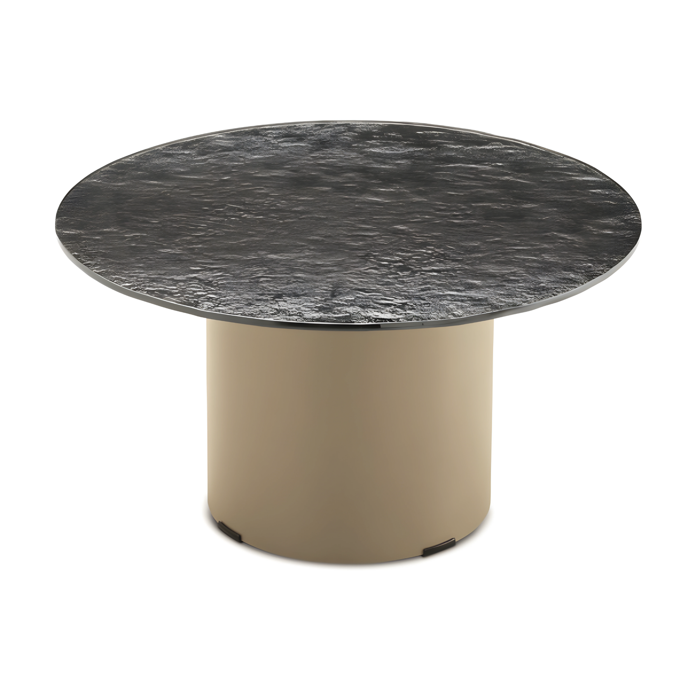 Round "Dixy" coffee table with metal base and glass top