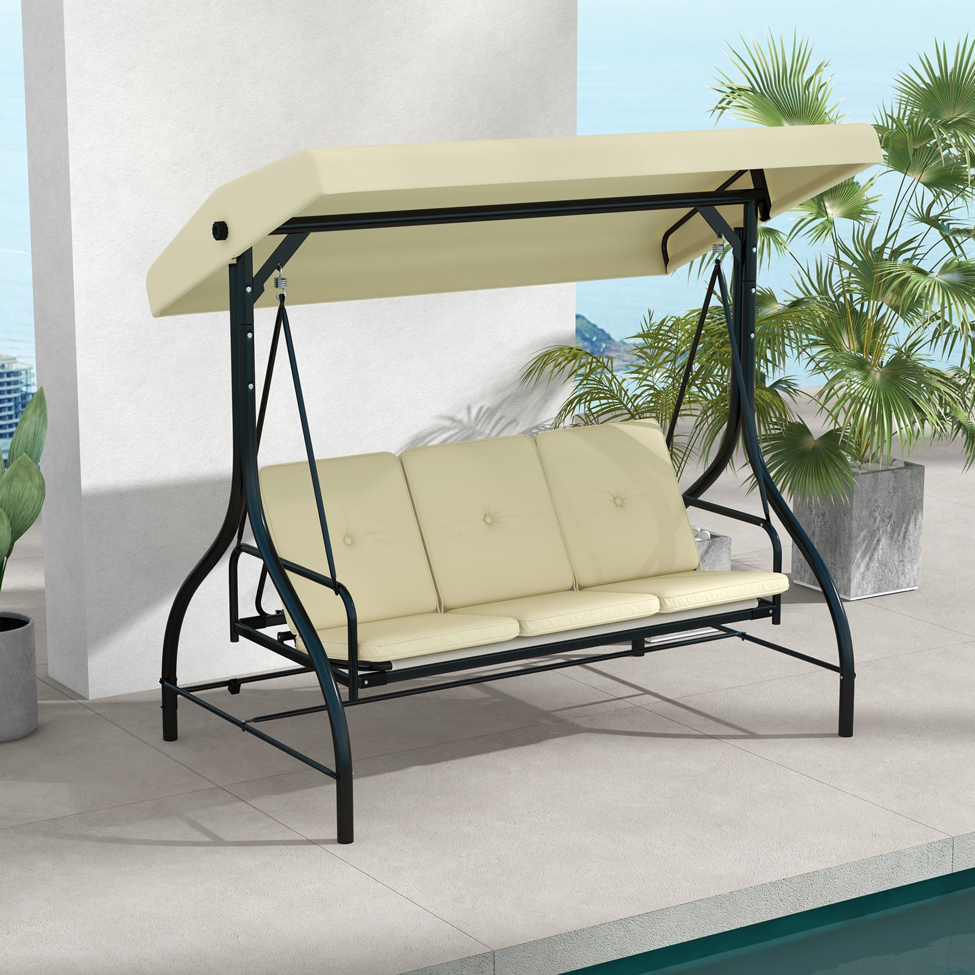 "Bolero" 3-seater dark brown steel garden swing with cover