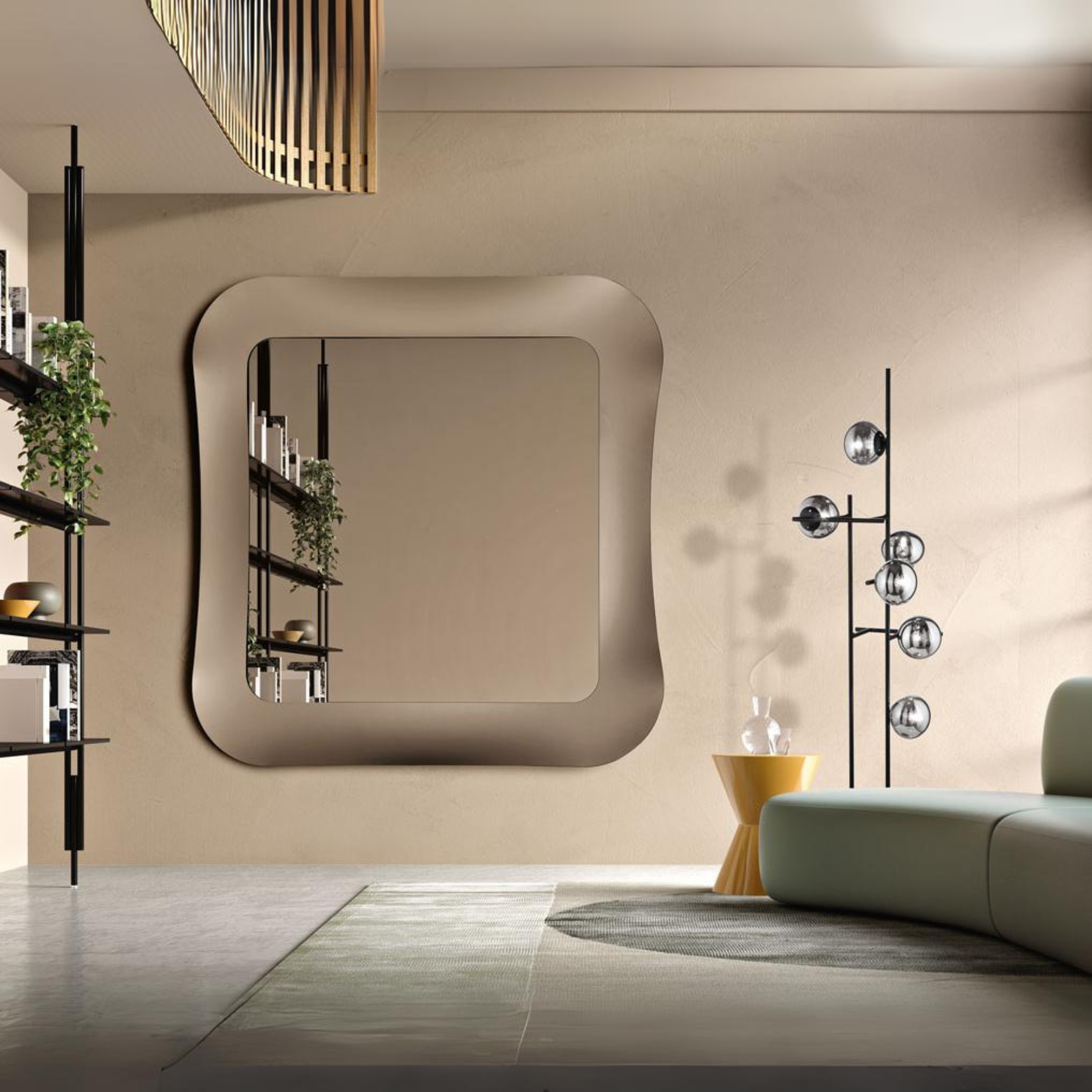 Modern wall mirror "Indi" with elegant fused glass frame