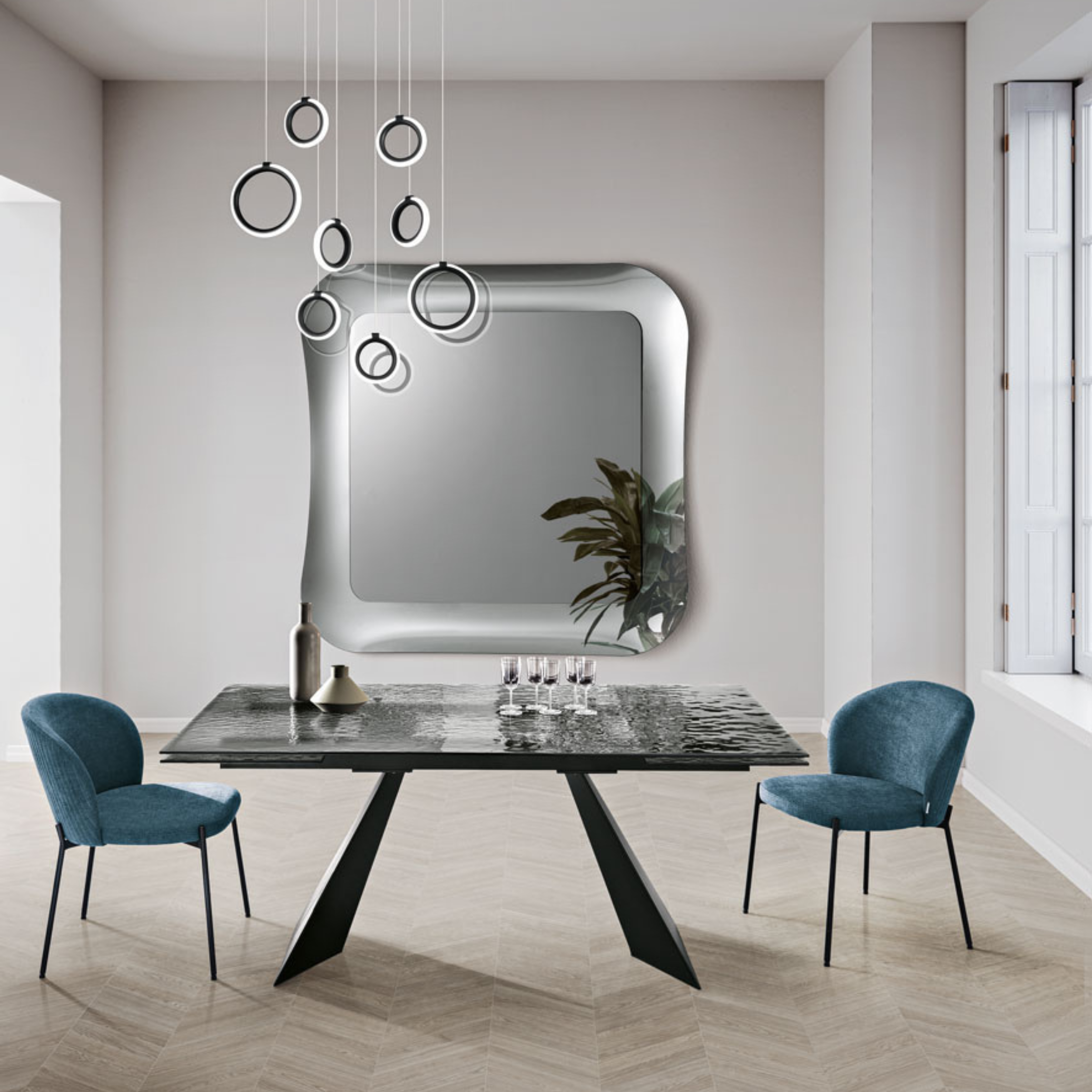 Modern wall mirror "Indi" with elegant fused glass frame