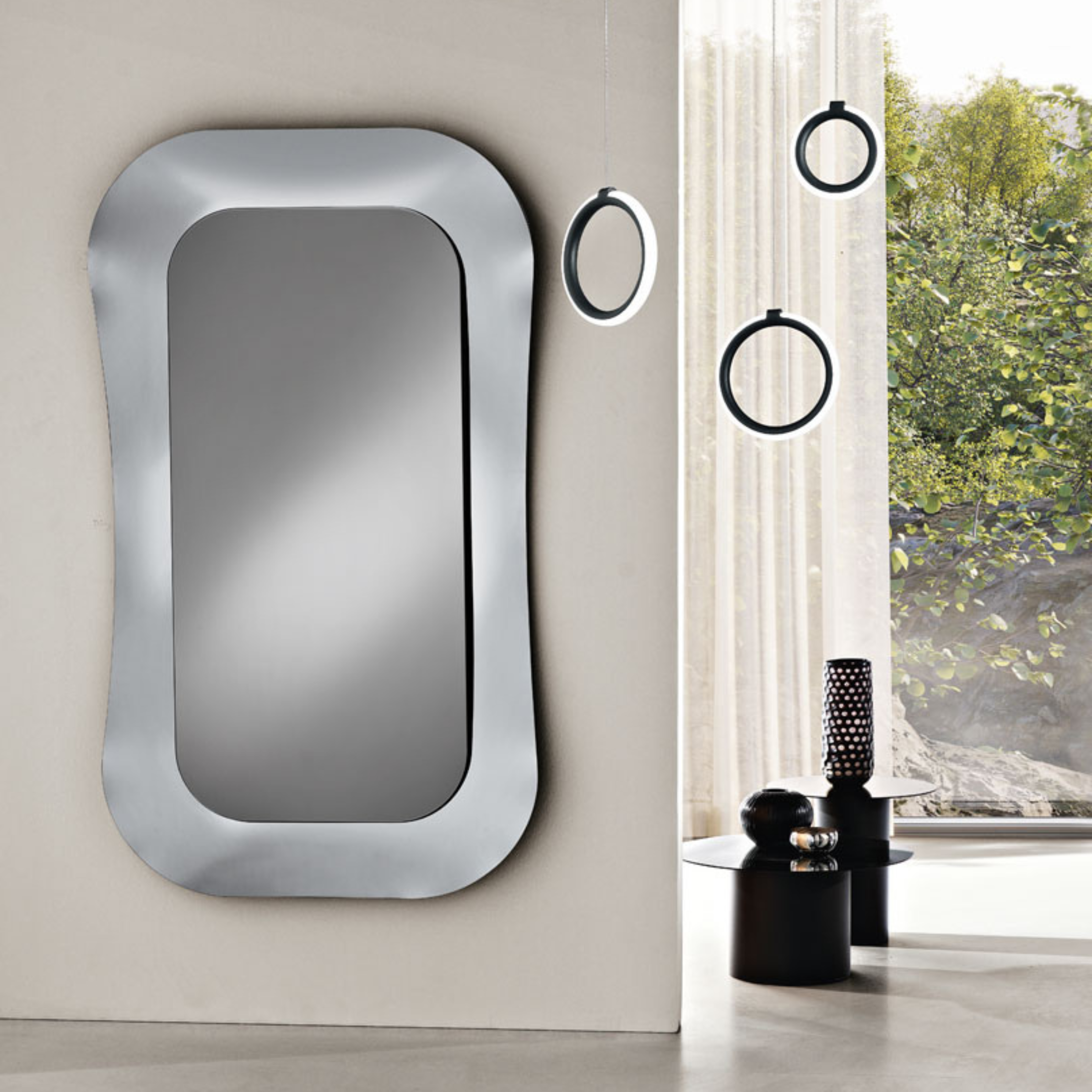 Modern wall mirror "Indi" with elegant fused glass frame