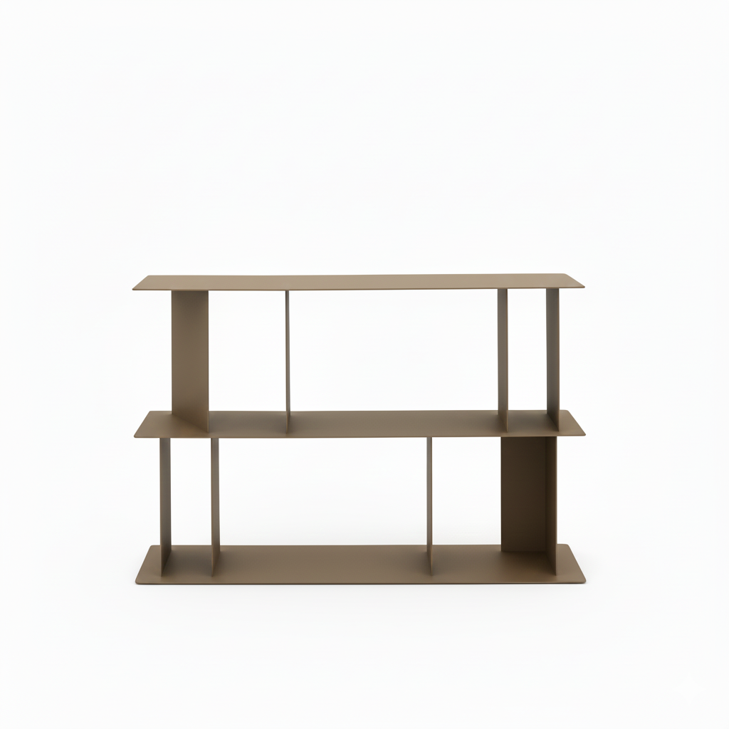Versatile and modular three-shelf "Bert" metal bookcase, 130x40 cm, 85 cm high.