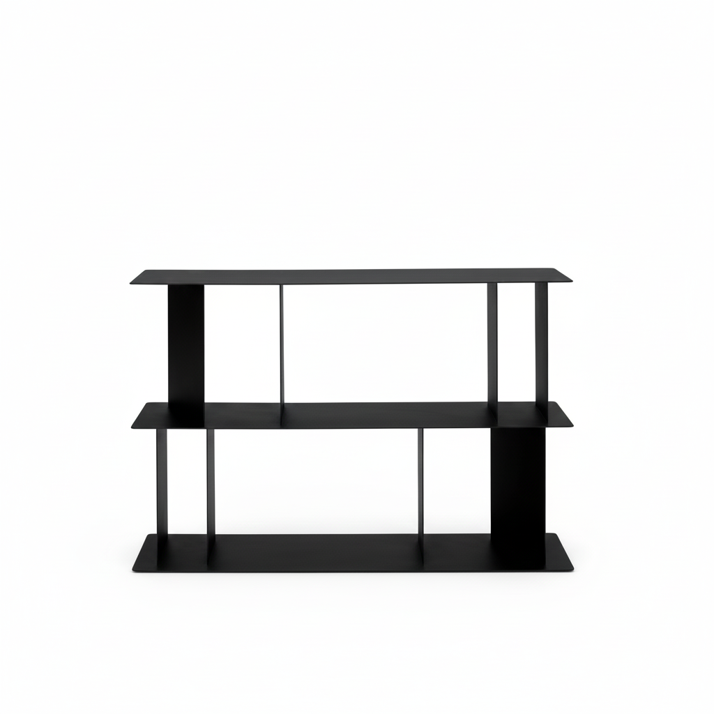 Versatile and modular three-shelf "Bert" metal bookcase, 130x40 cm, 85 cm high.
