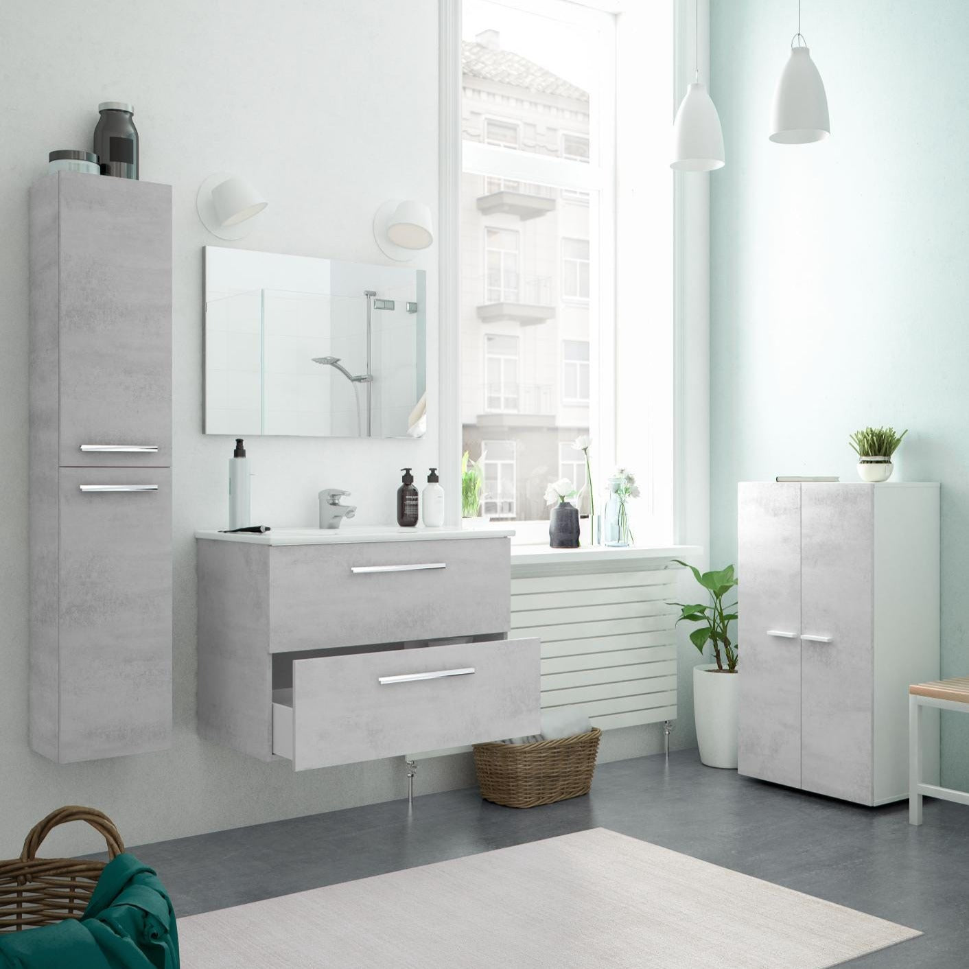 "Aruba" wall-mounted wooden chest of drawers under the sink with mirror, 80x45 cm, 57 cm high