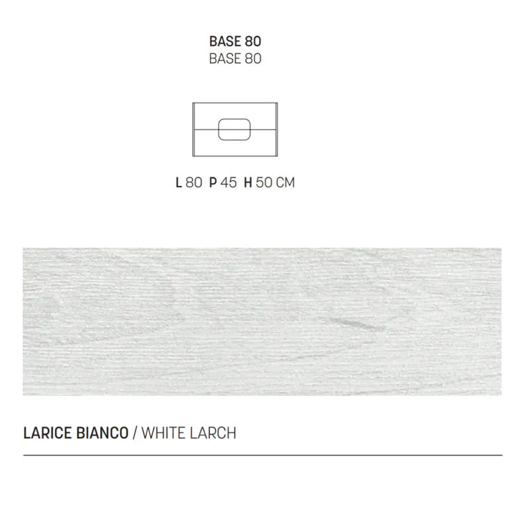 "Jade80" wall-hung bathroom cabinet in white larch wood with 2 drawers and sink