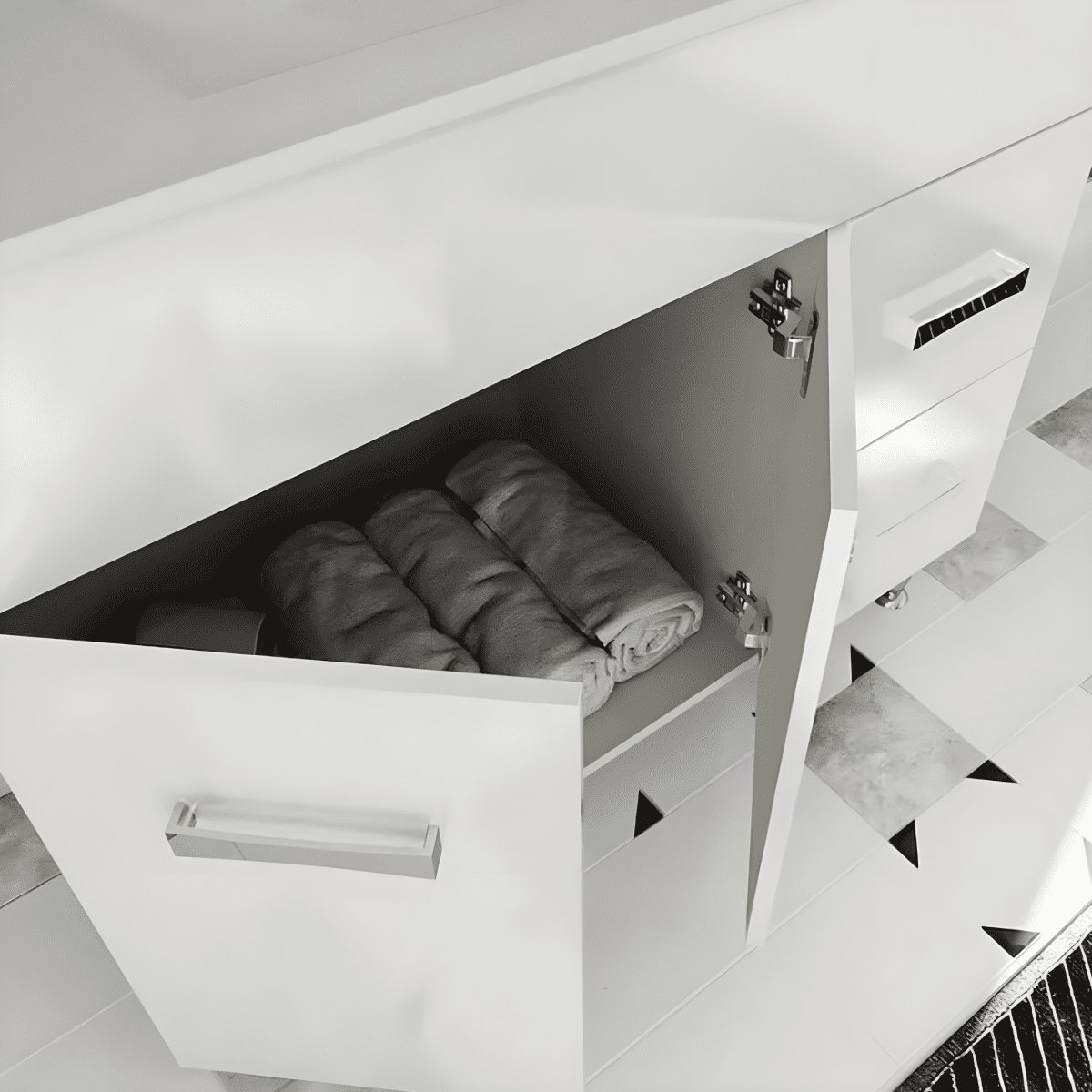 Mobile da bagno "Elendir" con lavabo in ceramica integrato maniglie piedini cromati - MondoViro