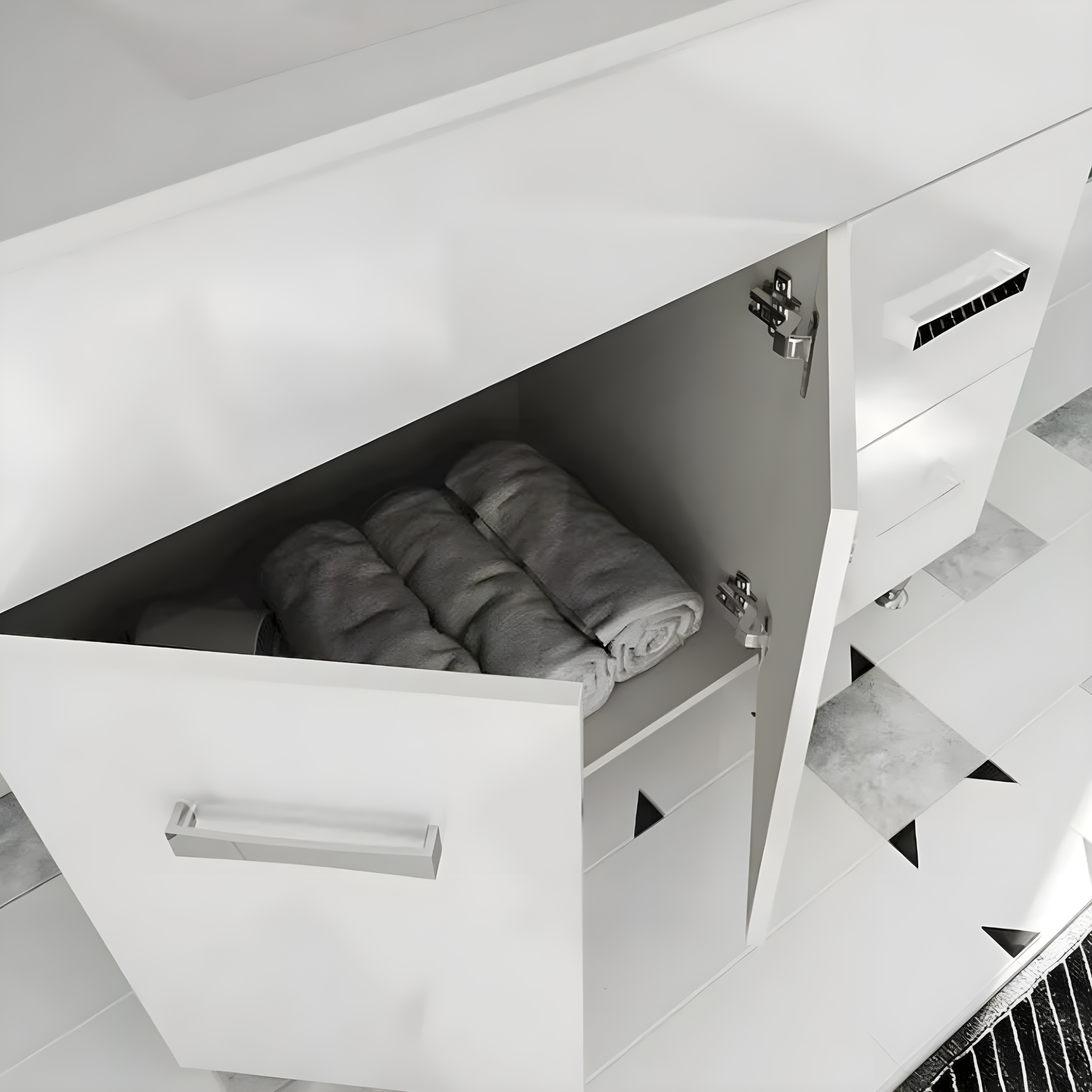 "Elendir" bathroom cabinet with integrated ceramic sink, handles and chrome feet