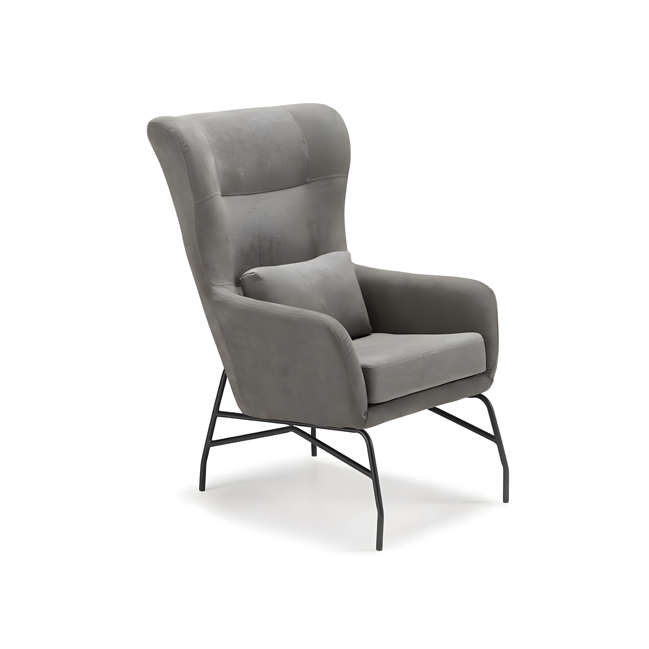 Sillón "Artemide" de tela con patas de metal pintado, 75x65 cm, alto 100 cm.