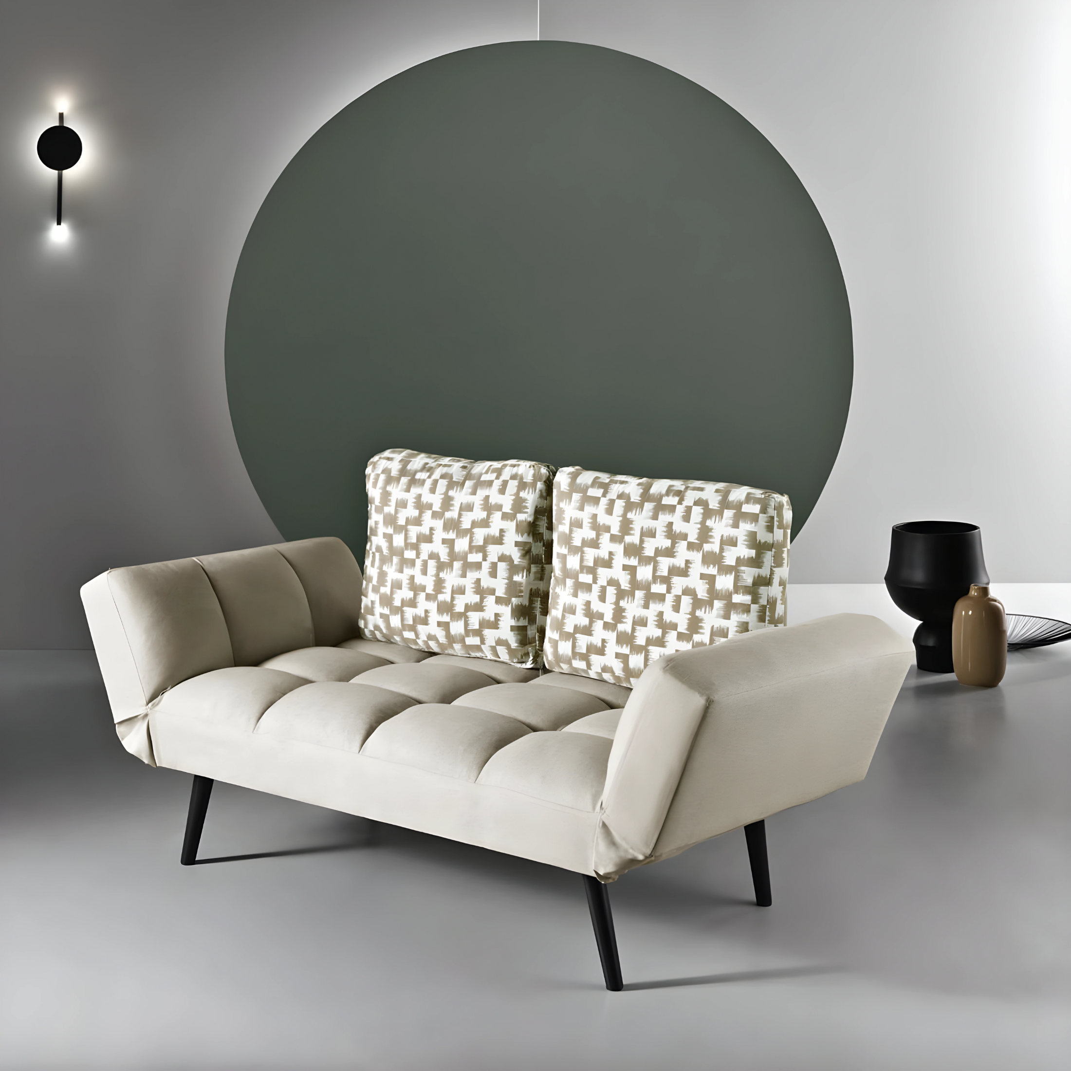 Modern "Comfy" fabric sofa bed for the living room with adjustable armrests