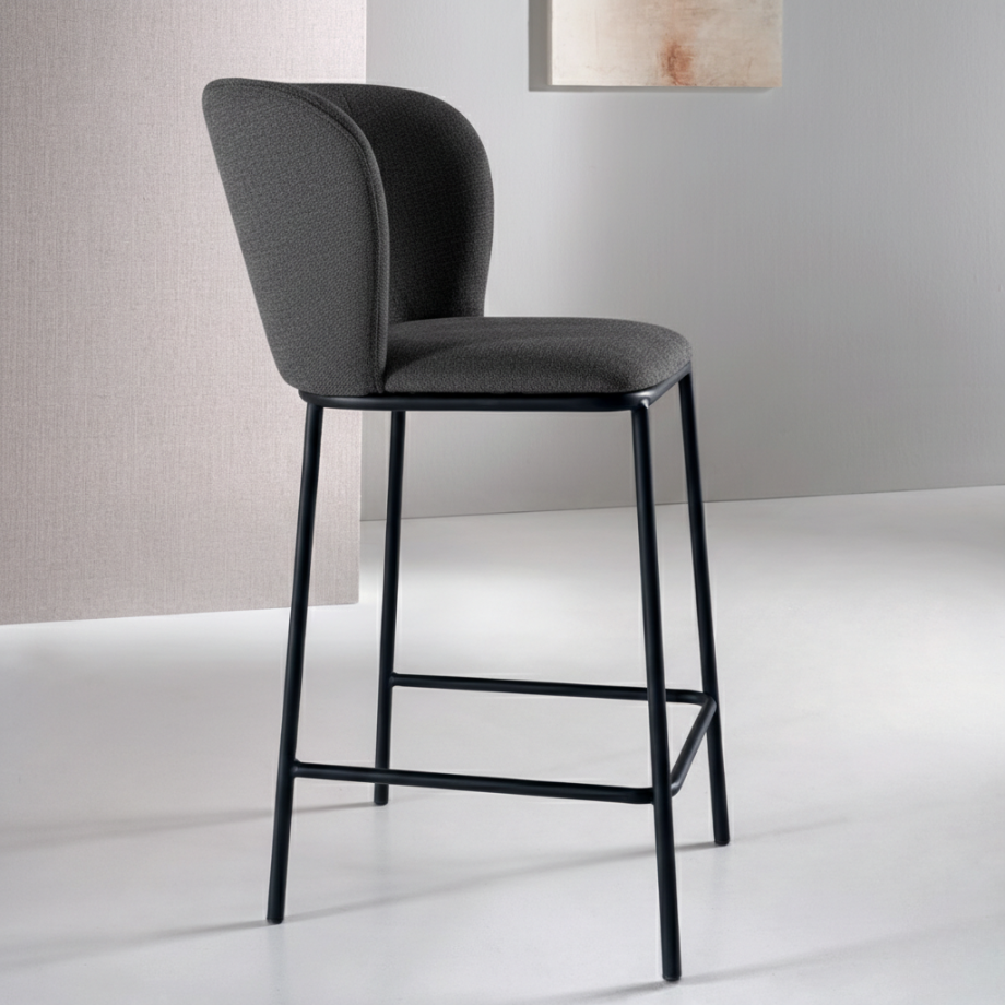 Set of fixed "Riva" stools with a soft and welcoming design in fabric, 58x52 cm, 95h