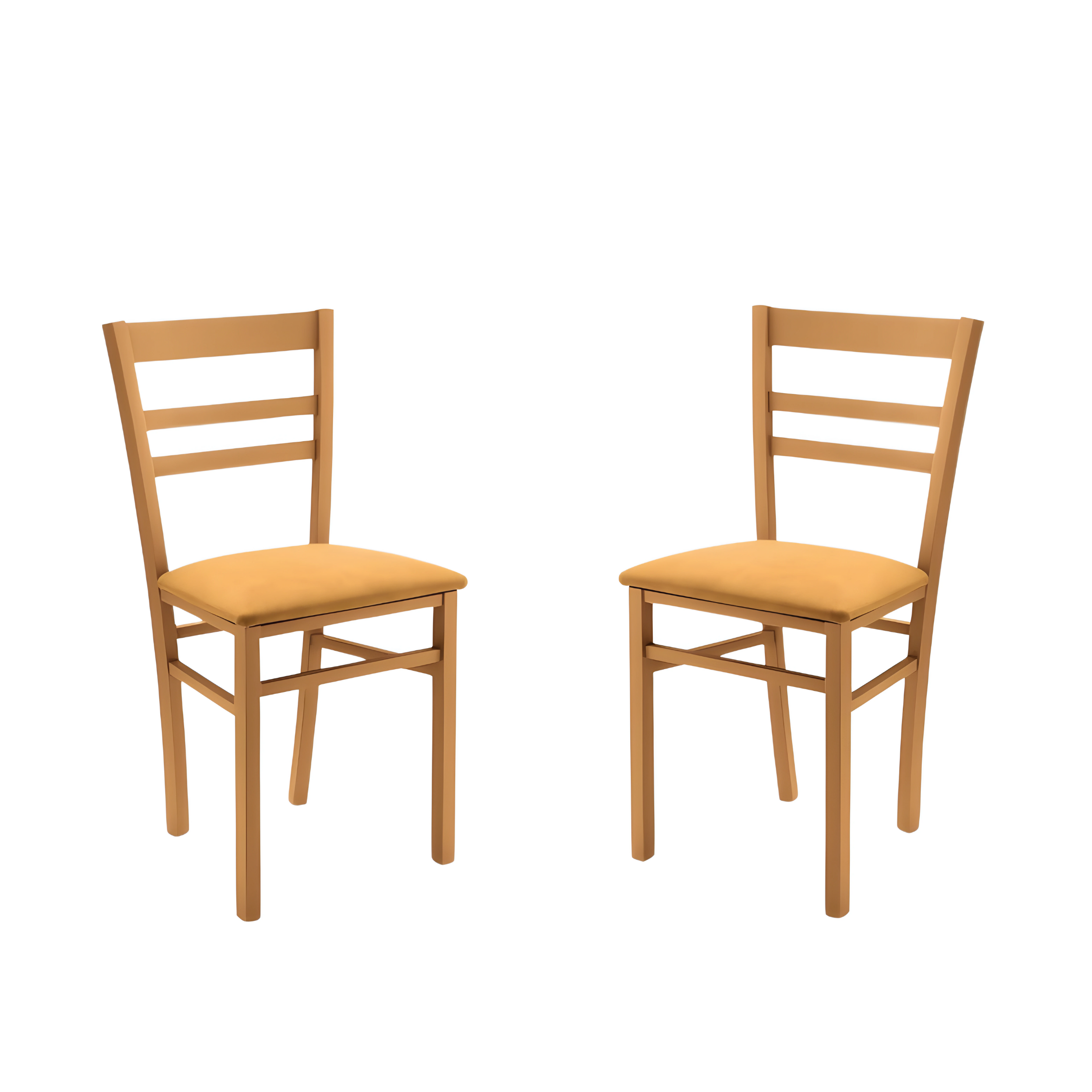Set of "Ilda" chairs with wooden frame and padded fabric seat, 42x45 cm, 85 cm high.