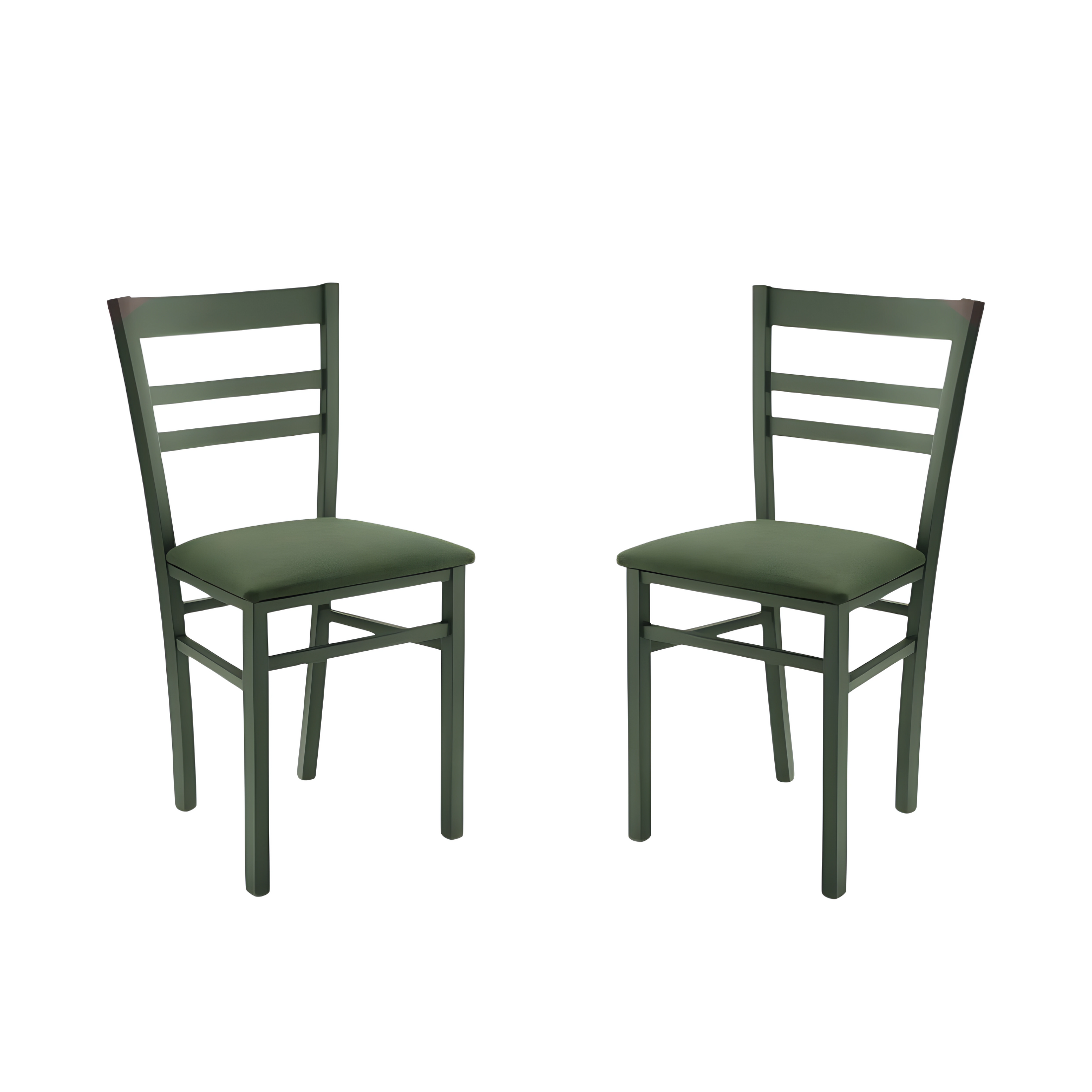 Set of "Ilda" chairs with wooden frame and padded fabric seat, 42x45 cm, 85 cm high.