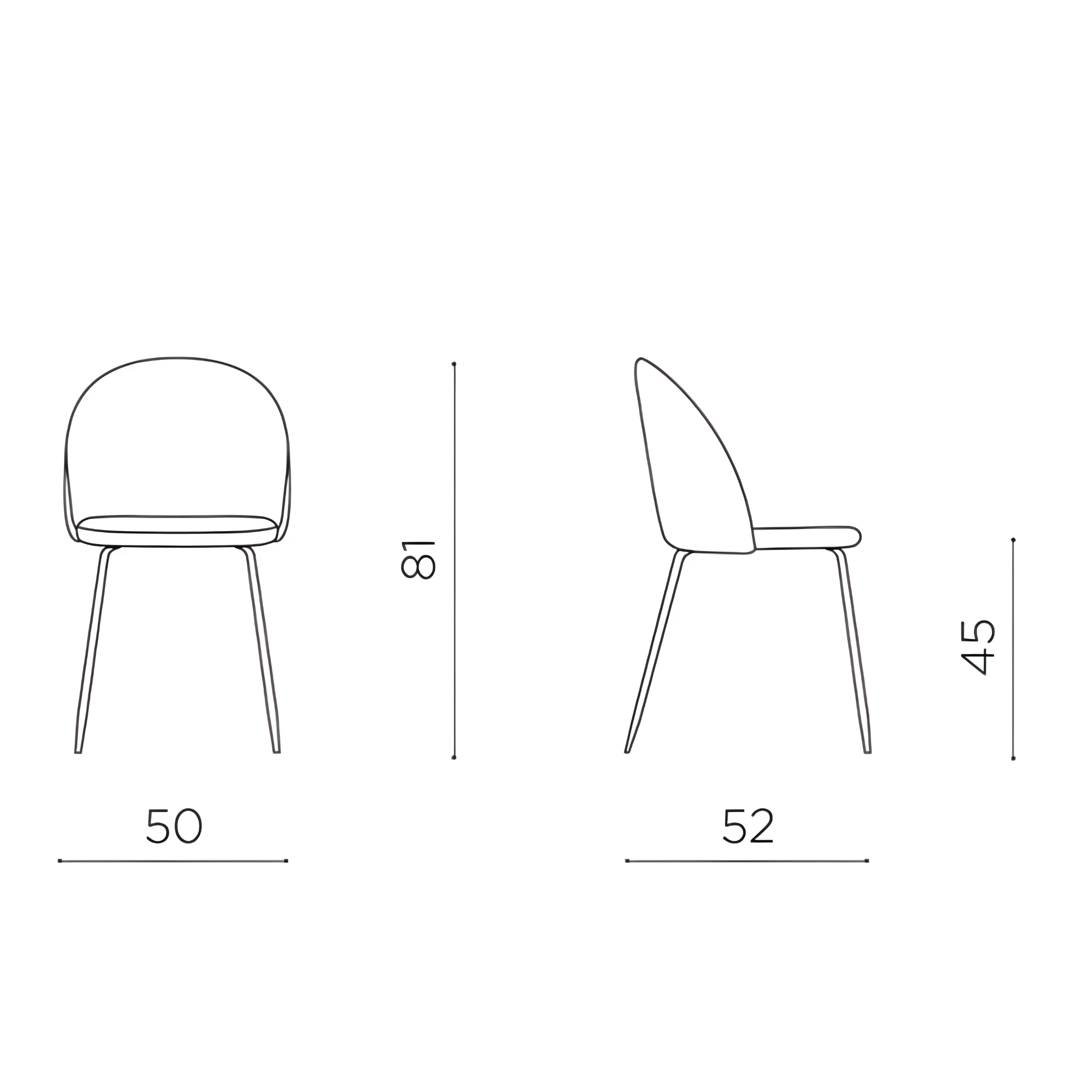 Set of modern "Prince" fabric dining chairs with padding, 50x52 cm, 81h