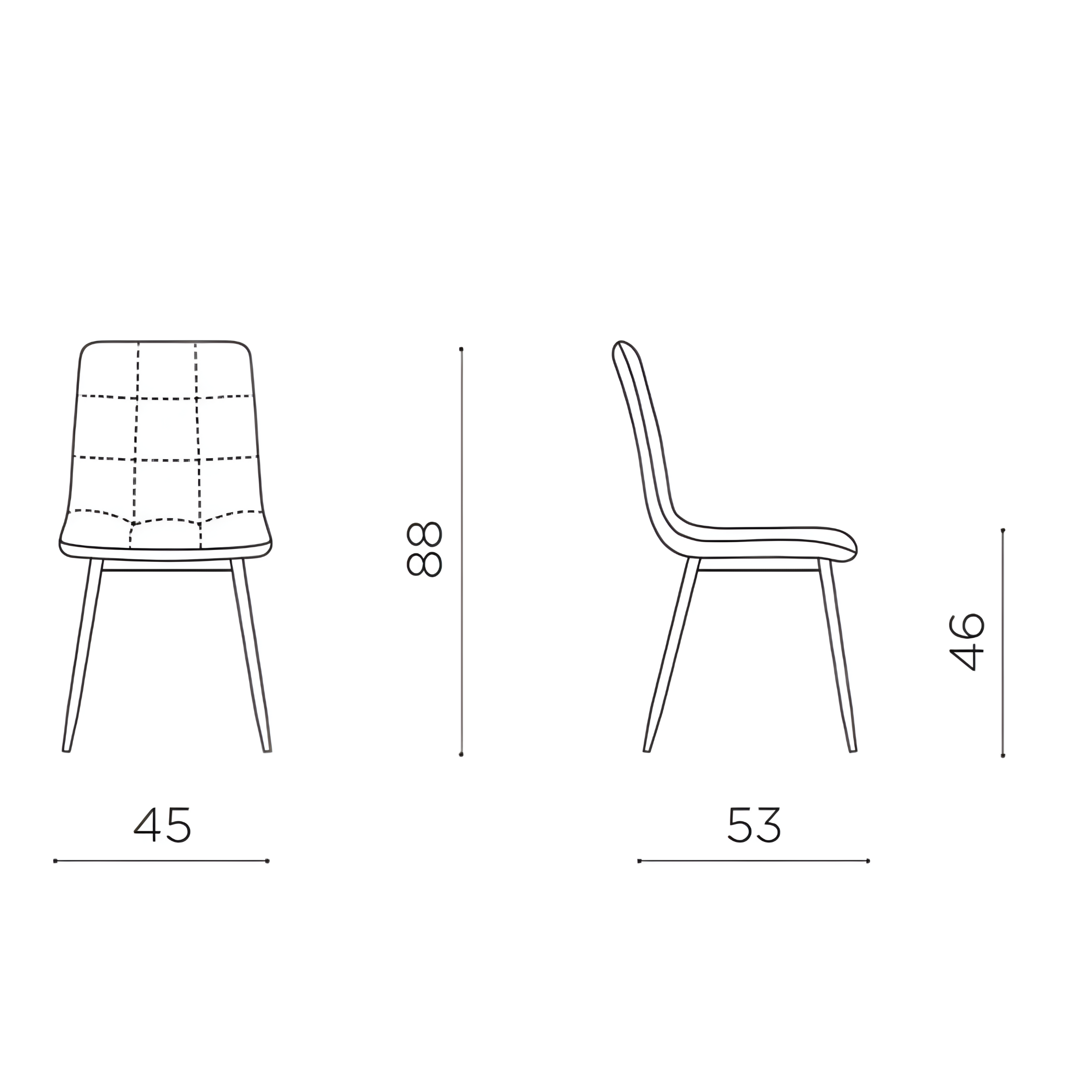 Set of modern dining chairs in "Milly" fabric with padded seat cm 45x53 88h