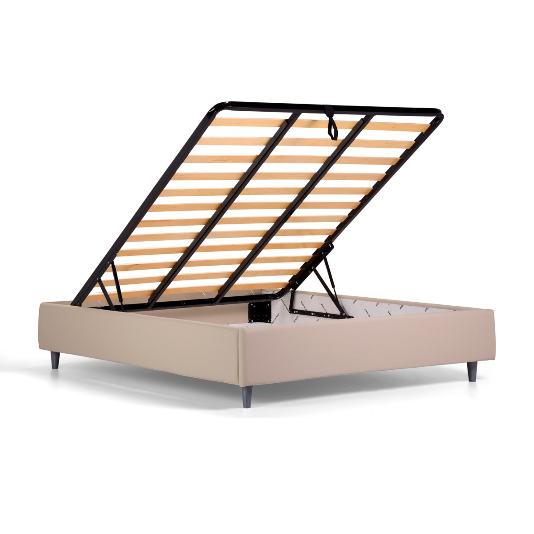 Storage bed with "Lugano" base in fabric without hydromassage headboard with conical foot