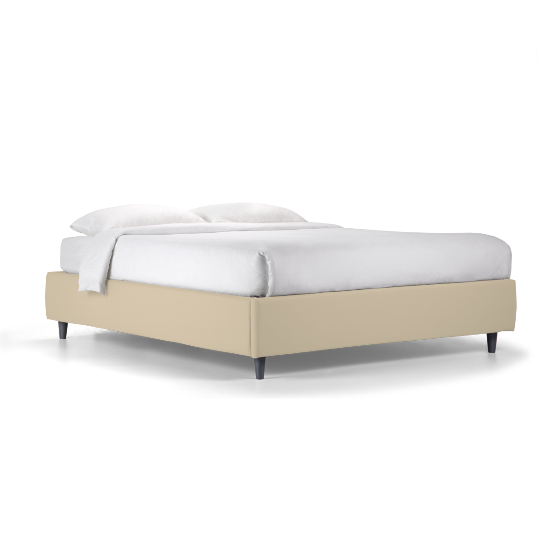 Modern "Lugano" storage bed with velvet headboard and conical foot
