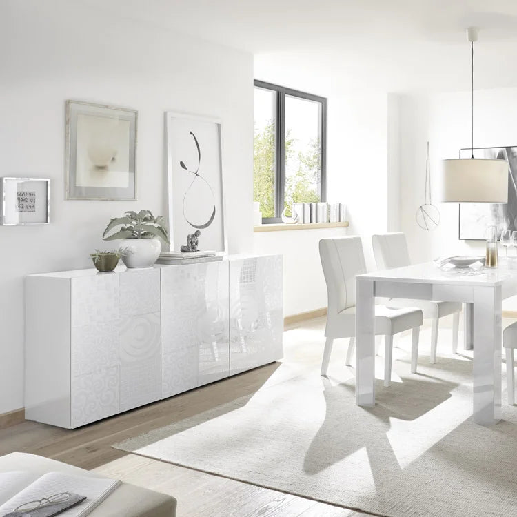 "Miro" grey silkscreened wooden living room sideboard with 3 doors, 181x42 cm, 84h