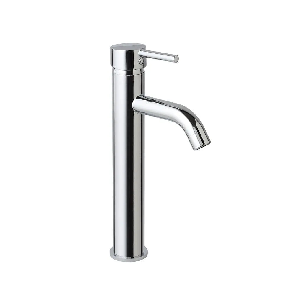 "Velthara" tall single-hole mixer tap for countertop washbasin in chromed brass