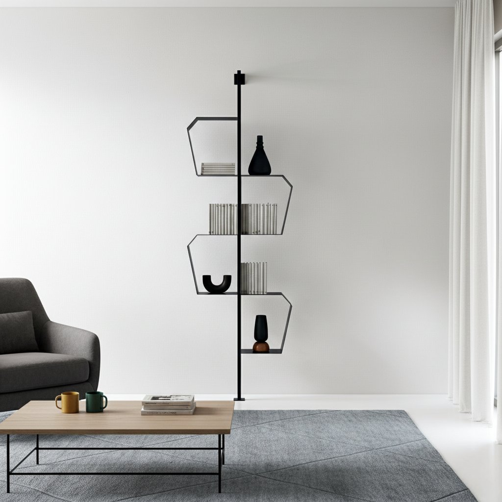 "Biblio" vertical bookcase made of painted metal with adjustable foot and wall fixing
