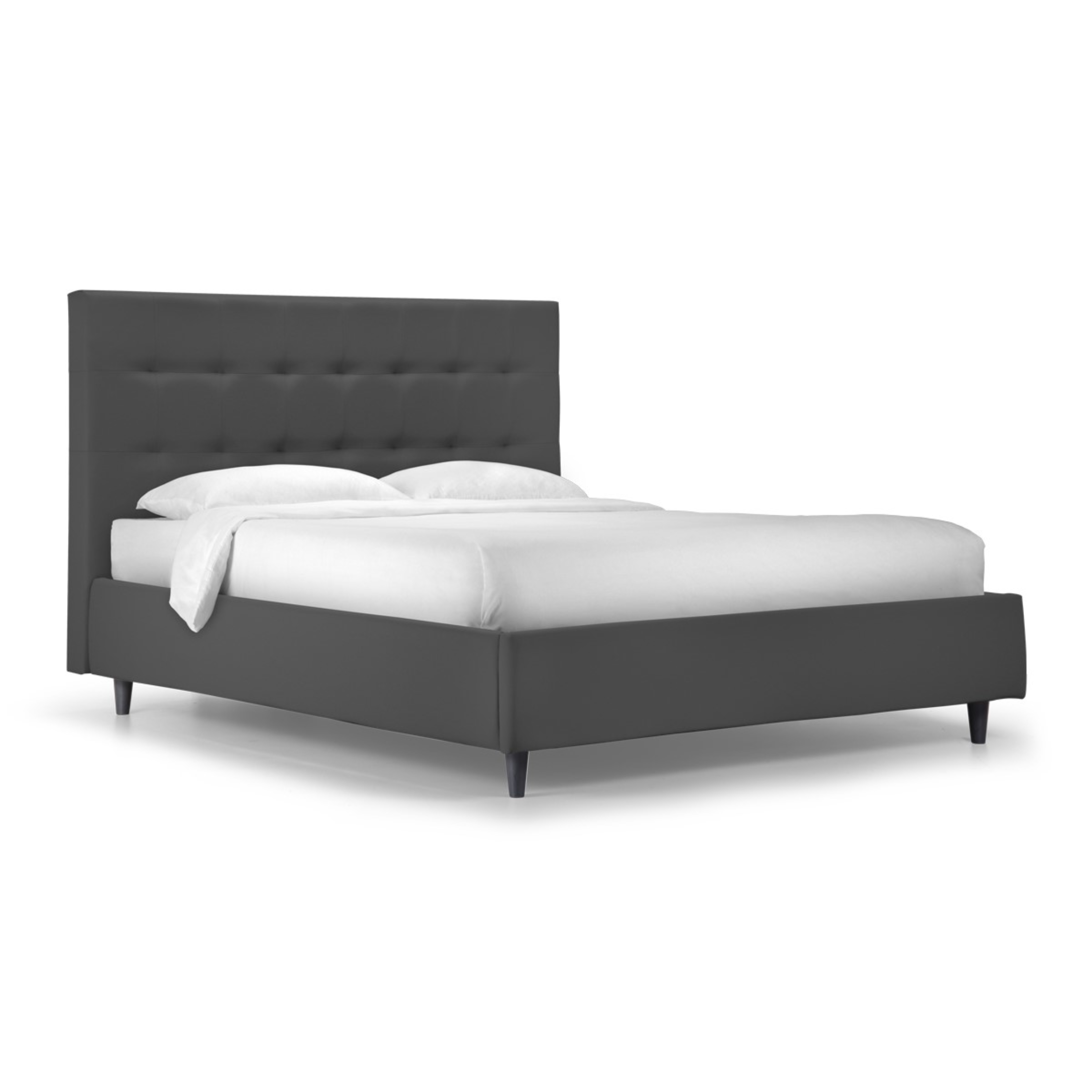 Modern "New York" storage bed with padded base in hydro-fabric with conical foot