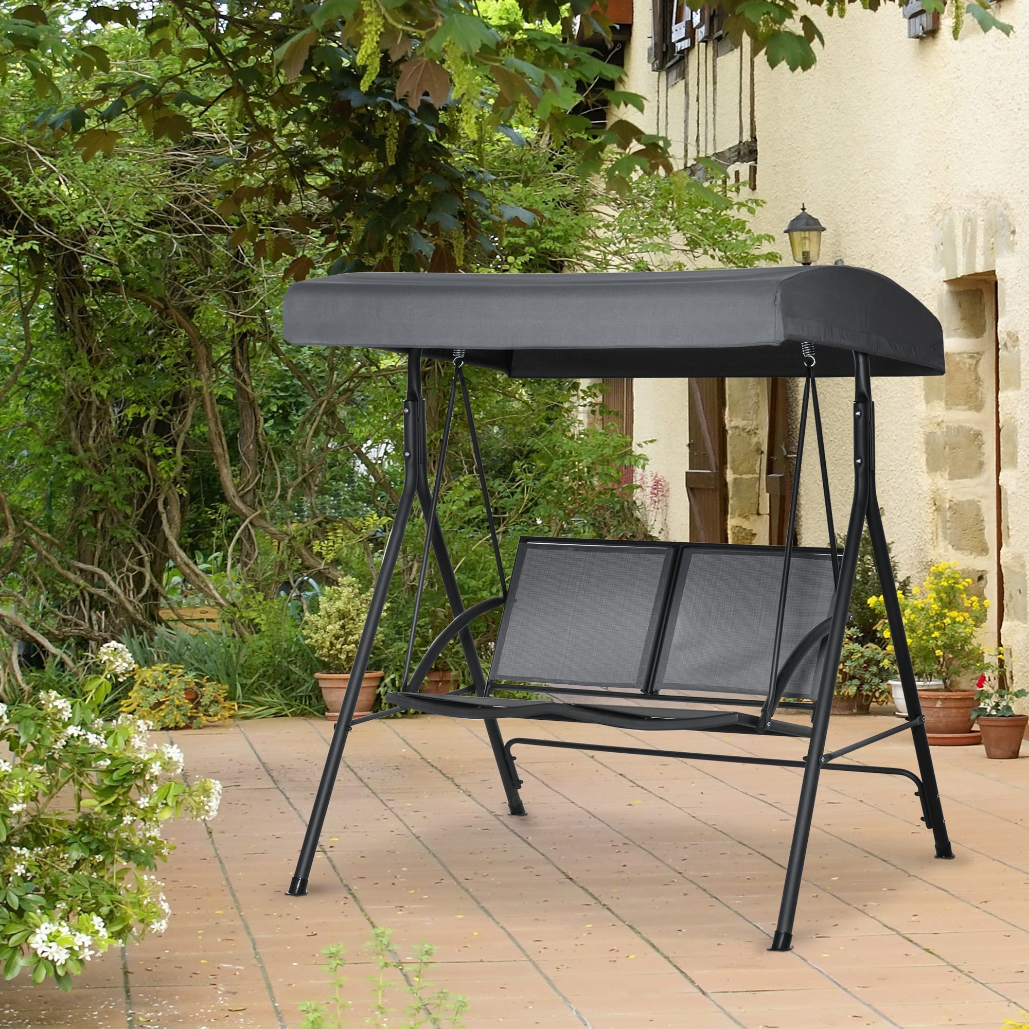 "Amalfi" 2-seater garden swing, anthracite grey, with steel cover, 150x120 cm, 160 cm high