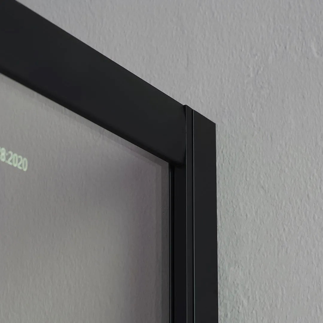 Semicircular "Cielo One" bathroom shower enclosure in silk-screened glass with a matt black frame