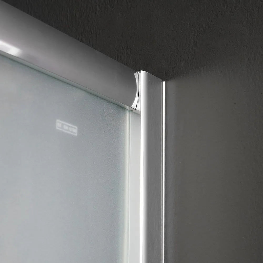 "Genova" semicircular sliding corner shower enclosure in satin tempered glass, 185 cm high