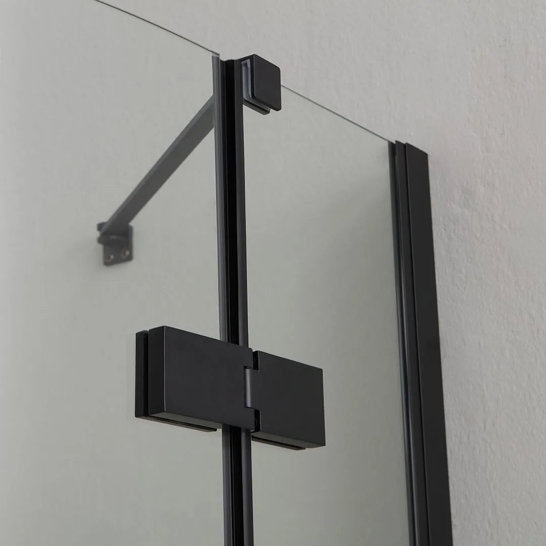 "Lions Two" semicircular corner shower enclosure in matt black glass without profiles
