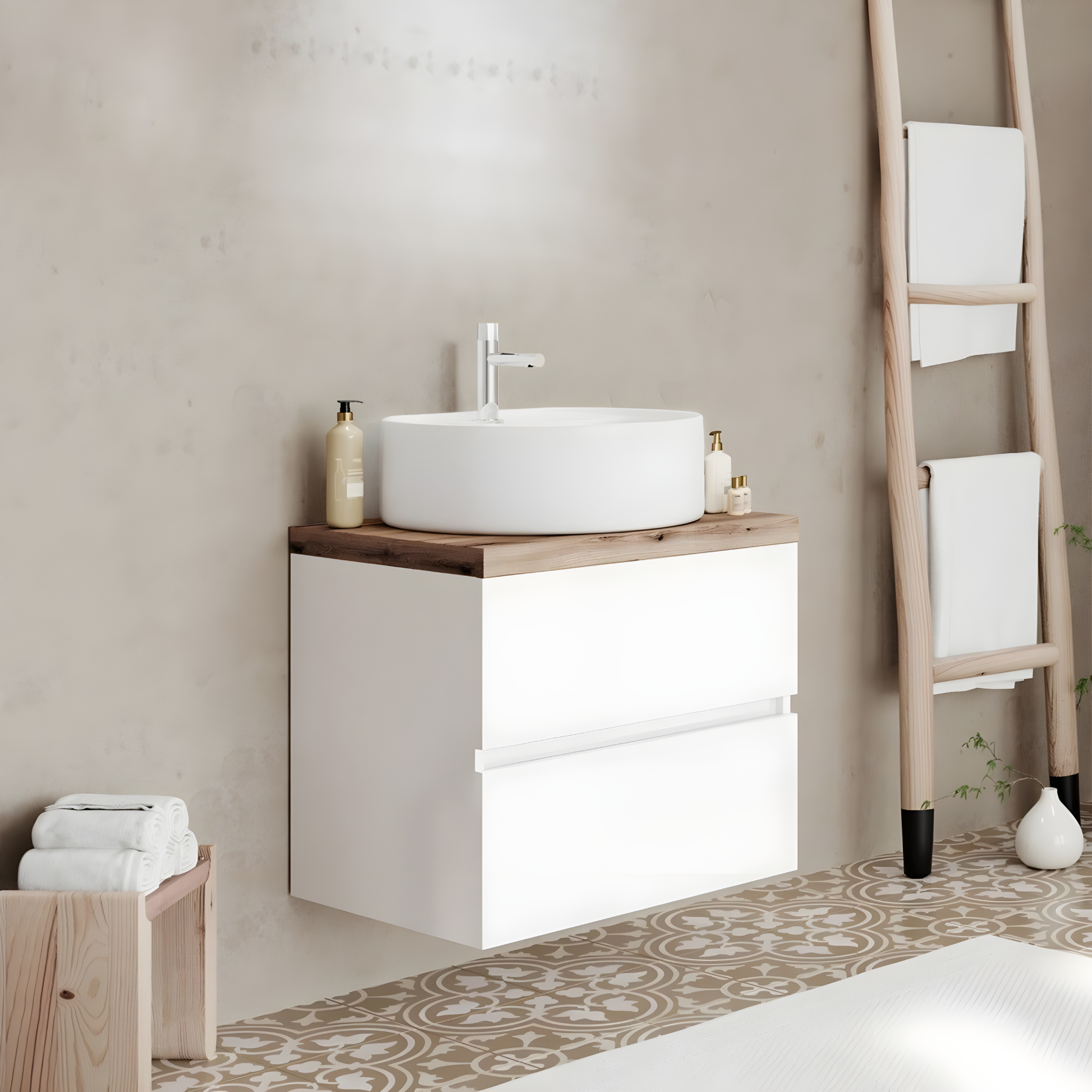 "Tara3" wall-hung bathroom cabinet with oval countertop washbasin, top and LED mirror