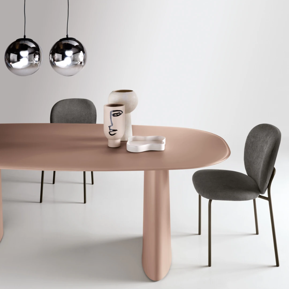 Tavolo fisso di design "Anuel" in vetro opaco e base scultorea in MDF cm 220x110 76h