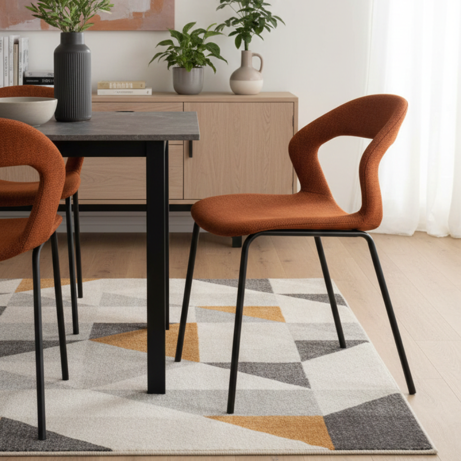Set of "Gildus" upholstered chairs in fabric with enveloping backrest and central opening cm 54x51 87h
