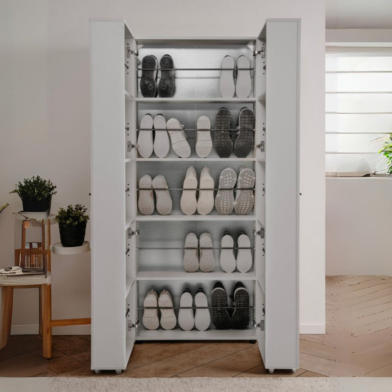 Slim, 2-door "Lugo" wooden shoe rack with 5 space-saving compartments