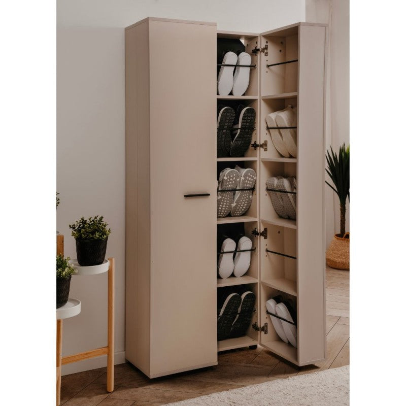 Slim, 2-door "Lugo" wooden shoe rack with 5 space-saving compartments