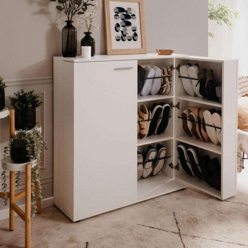 "Satos" space-saving 2-door low shoe rack with 8 shelves for the living room