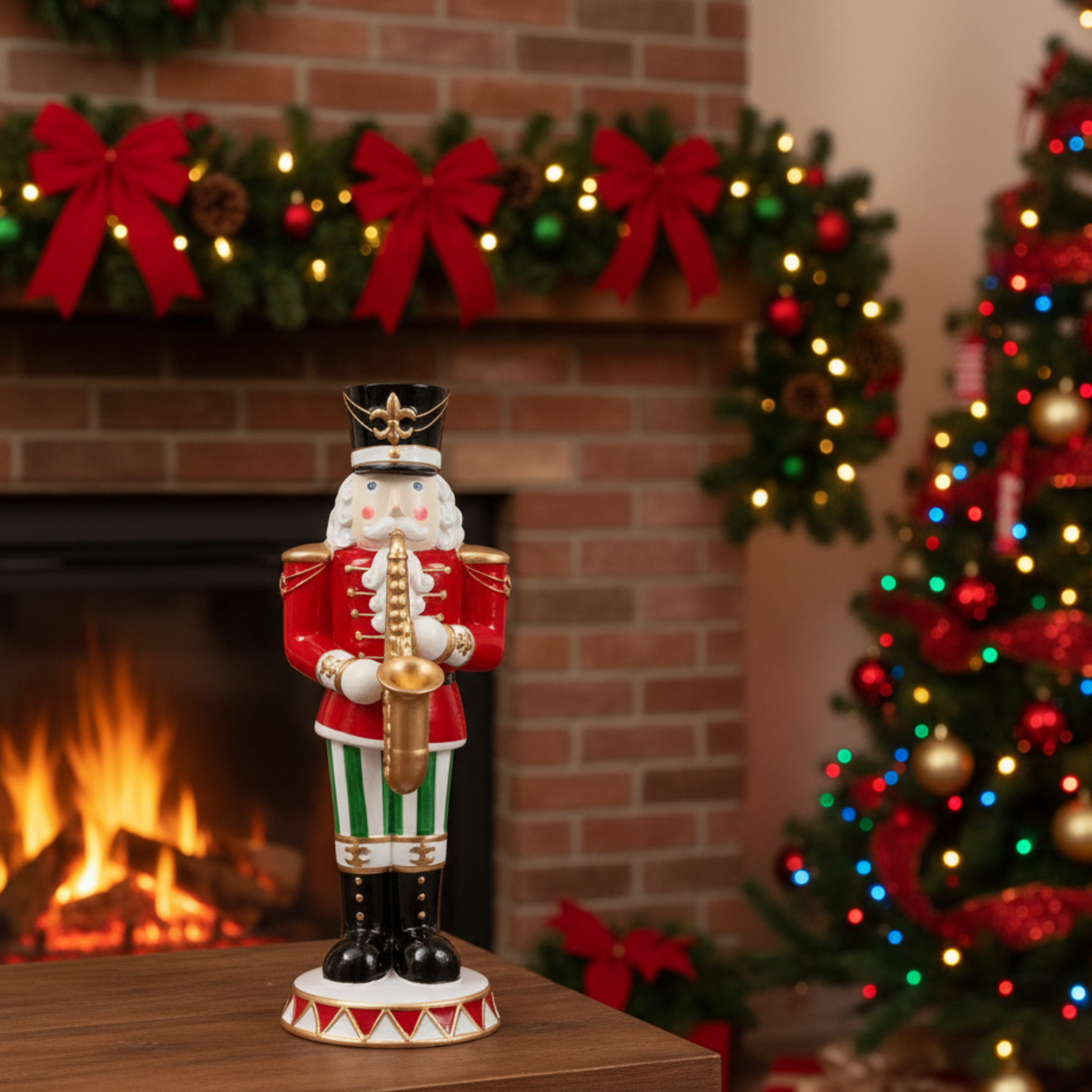 Decorative porcelain figurine of a nutcracker soldier, Christmas decoration for interiors, 29 cm high.