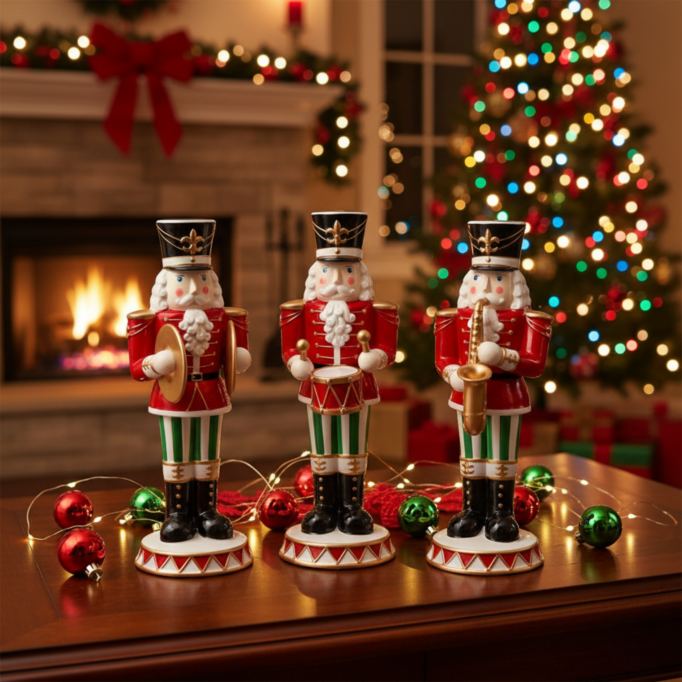 Decorative porcelain figurine of a nutcracker soldier, Christmas decoration for interiors, 29 cm high.