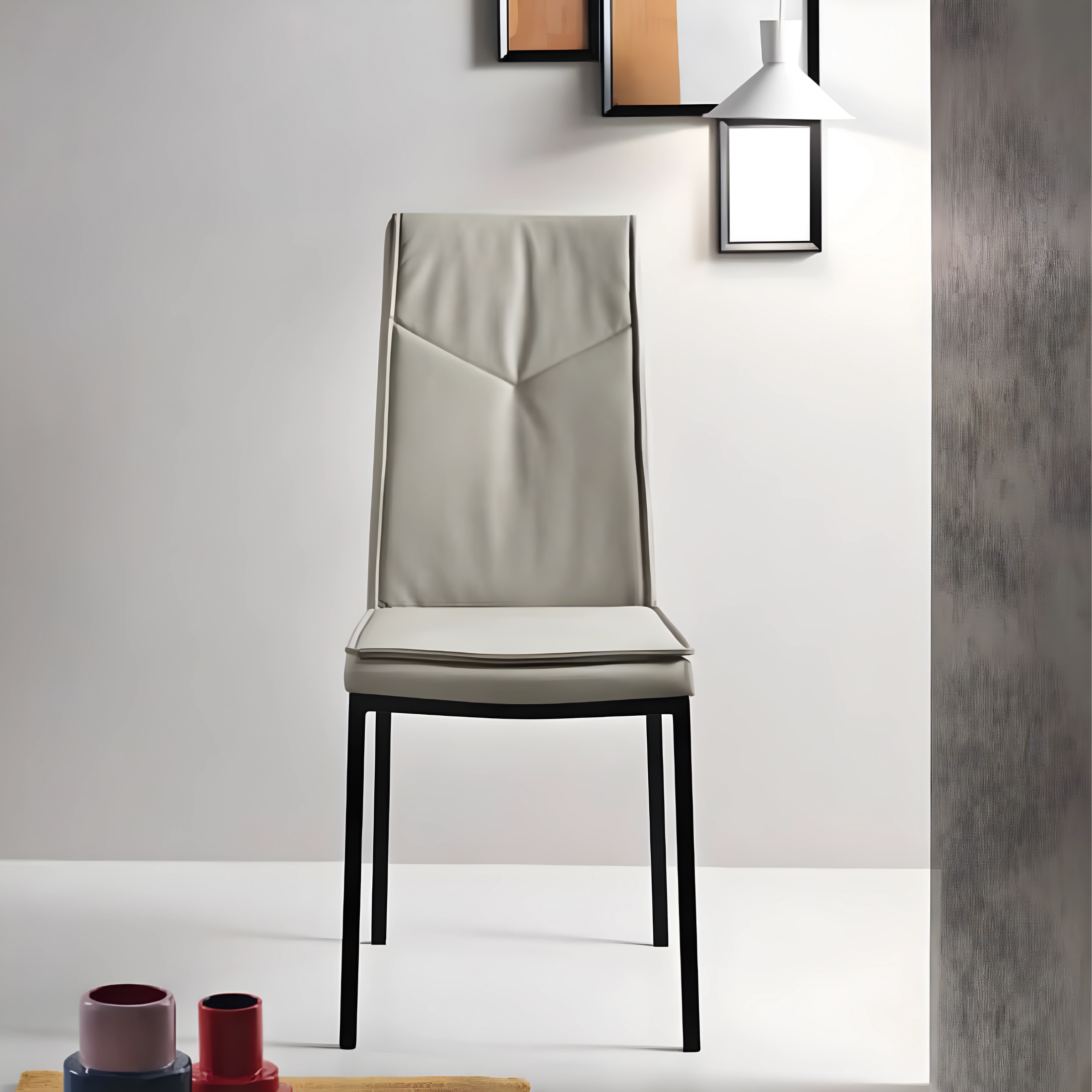 Set of "Giselle" dining chairs in eco-leather with metal base, 42x60 cm, 100 cm high.