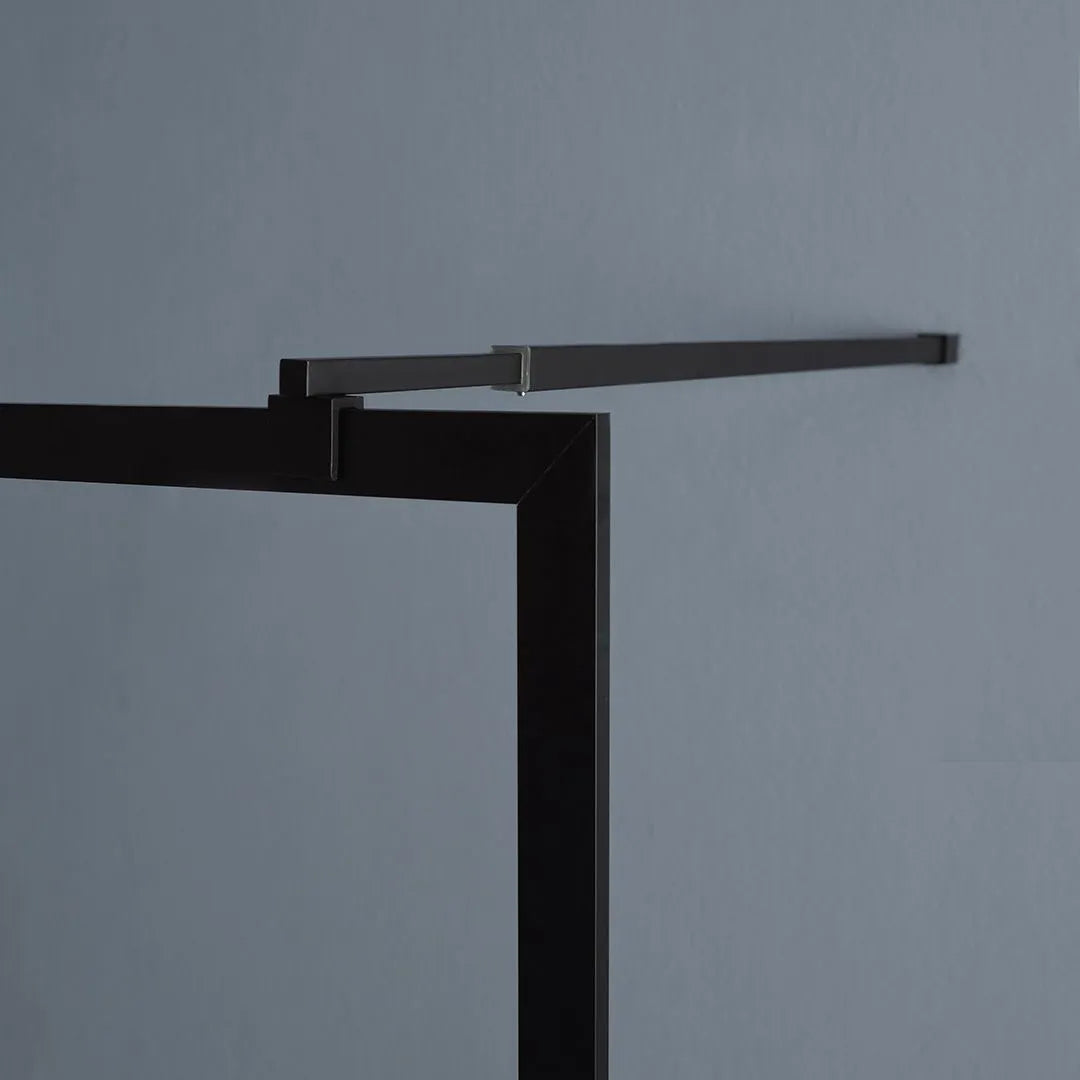 Modern "Walk" bathroom shower wall in clear glass and matt black frame