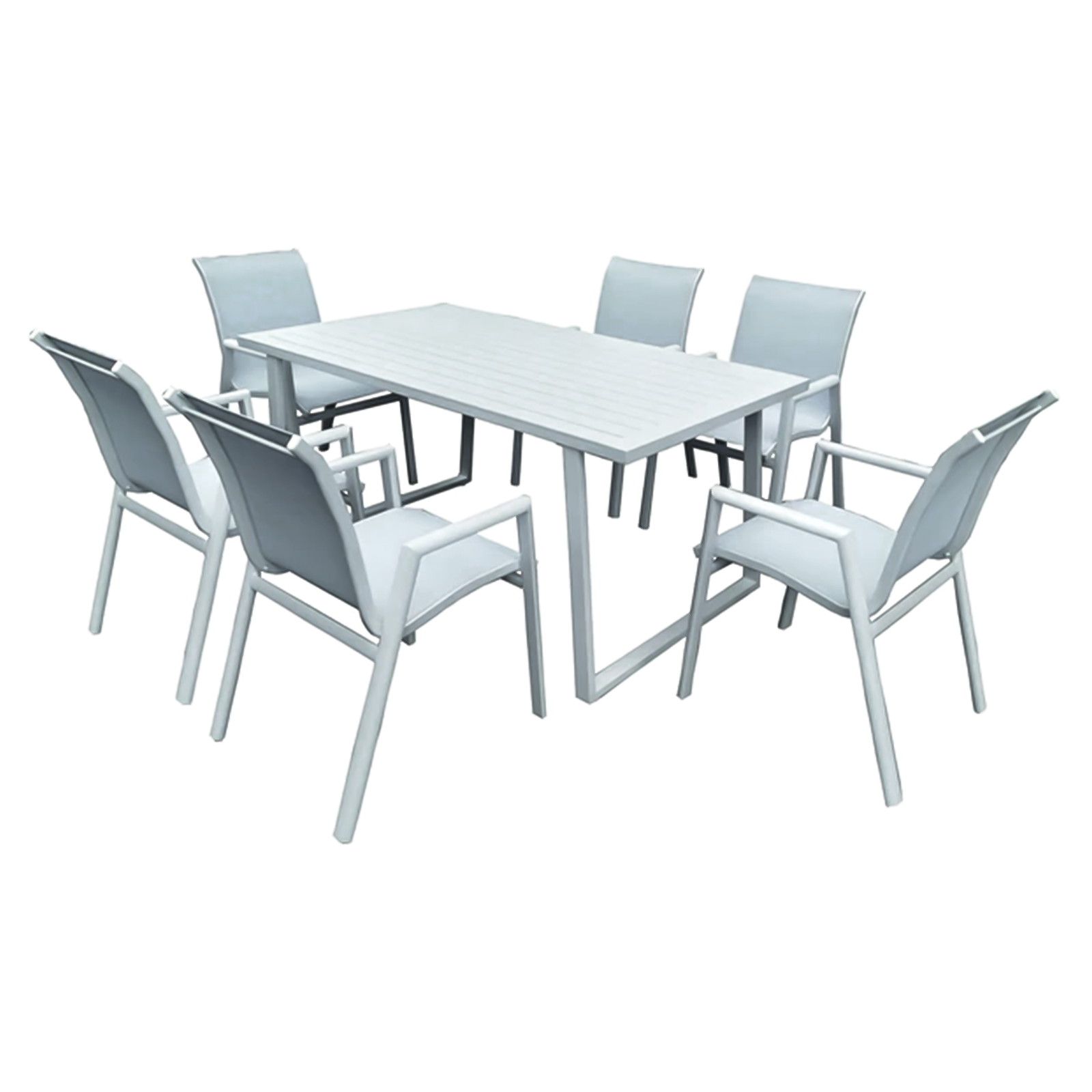 Set da pranzo completo di 6 sedie + tavolo Alu White in alluminio per giardino