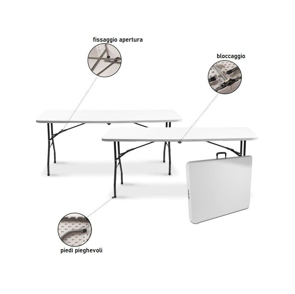 Tavolo da campeggio richiudibile in plastica 8 posti cm 180x76 74h