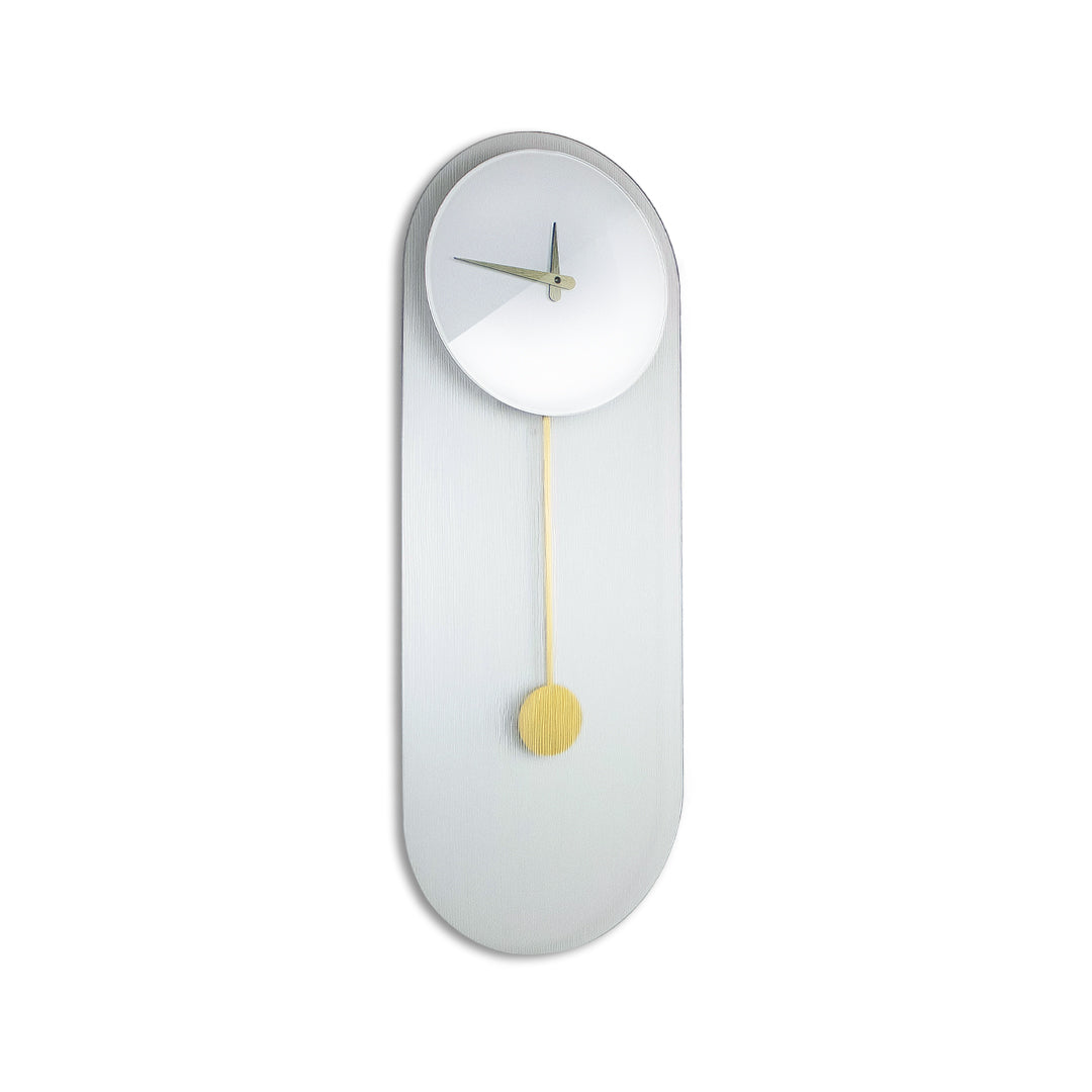 "Helsinki" designer pendulum clock in striated satin glass