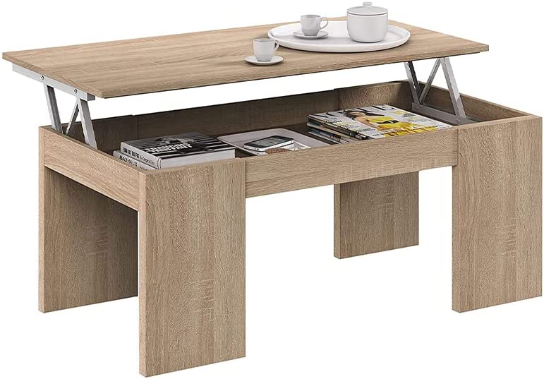 Tavolino da soggiorno per caffè con contenitore e piano rialzabile cm 100x45 48h