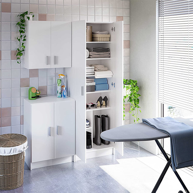 Armadio bianco in legno con pensile 2 ante e 2 ripiani l 59 x h 60 cm