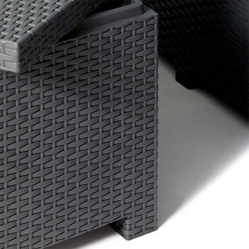 Cassapanca in resina effetto rattan panca contenitore con ruote e manici l 123 cm