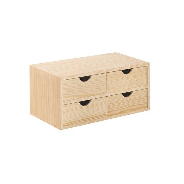 Cassettiera con 4 cassetti in legno naturale montata cm 40x20 18,5h