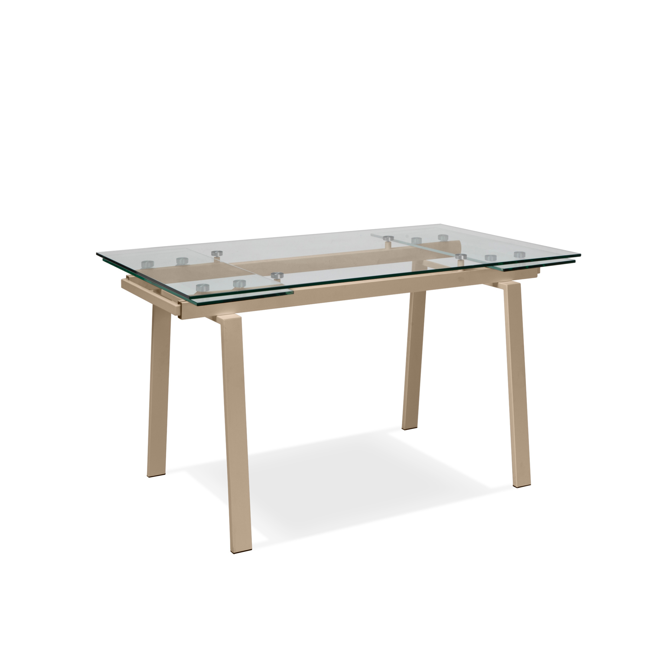 Extendable tempered glass table "Nathan" with metal legs, 140/200x80 cm, 76 cm high.